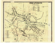 Brandon Village, Vermont 1869 Old Town Map Reprint - Rutland Co.