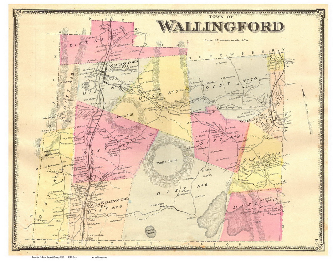 Wallingford, Vermont 1869 Old Town Map Reprint Rutland Co. OLD MAPS