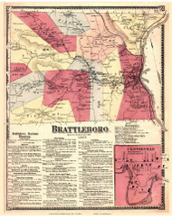 Brattleboro, Vermont 1869 Old Town Map Reprint - Windham Co.