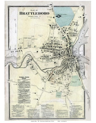 Brattleboro Village, Vermont 1869 Old Town Map Reprint - Windham Co.