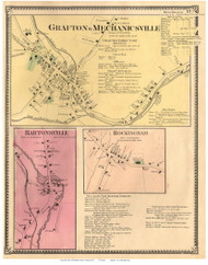 Grafton, Mechanicsville, Bartonsville & Rockingham Villages, Vermont 1869 Old Town Map Reprint - Windham Co.