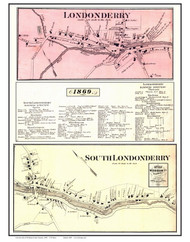 Londonderry Villages Custom, Vermont 1869 Old Town Map Reprint - Windham Co.