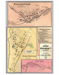 Newfane Villages Custom, Vermont 1869 Old Town Map Reprint - Windham Co.