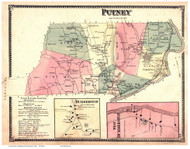 Putney, Vermont 1869 Old Town Map Reprint - Windham Co.