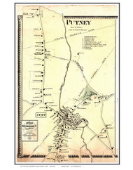 Putney Village, Vermont 1869 Old Town Map Reprint - Windham Co.
