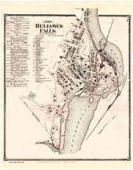 Bellows Falls - Rockingham, Vermont 1869 Old Town Map Reprint - Windham Co.