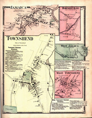 Townshend & Jamaica Villages, Vermont 1869 Old Town Map Reprint - Windham Co.
