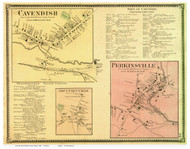 Cavendish, Perkinsville, and Ascutneyville Villages, Vermont 1869 Old Town Map Reprint - Windsor Co.
