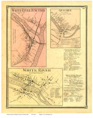 White River Junction, White River, and Quechee Villages - Hartford, Vermont 1869 Old Town Map Reprint - Windsor Co.