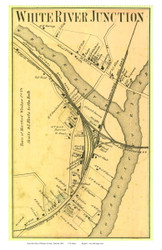 White River Junction Closeup (Custom) - Hartford, Vermont 1869 Old Town Map Reprint - Windsor Co.