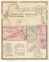 Hartland, Hartland 4 Corners, North Hartland, Brownsville, Unionville, and Plymouth Villages, Vermont 1869 Old Town Map Reprint - Windsor Co.