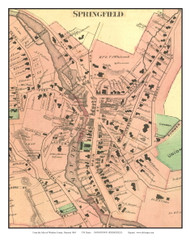 Springfield Downtown Closeup (Custom), Vermont 1869 Old Town Map Reprint - Windsor Co.