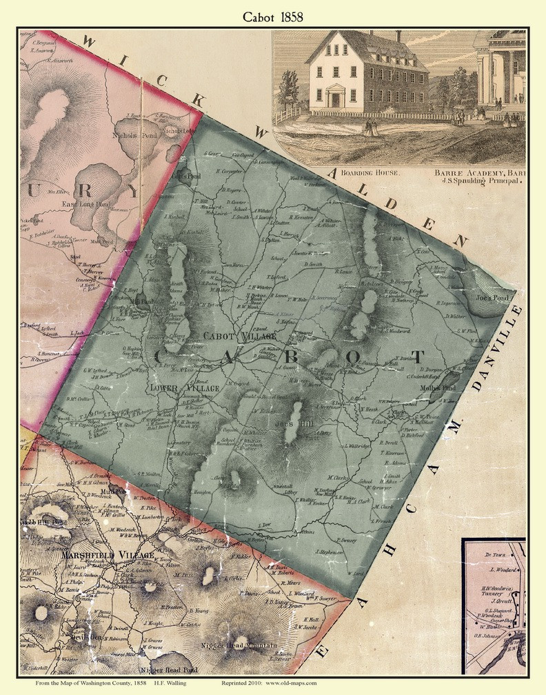 Cabot, Vermont 1858 Old Town Map Custom Print - Washington Co. - OLD MAPS