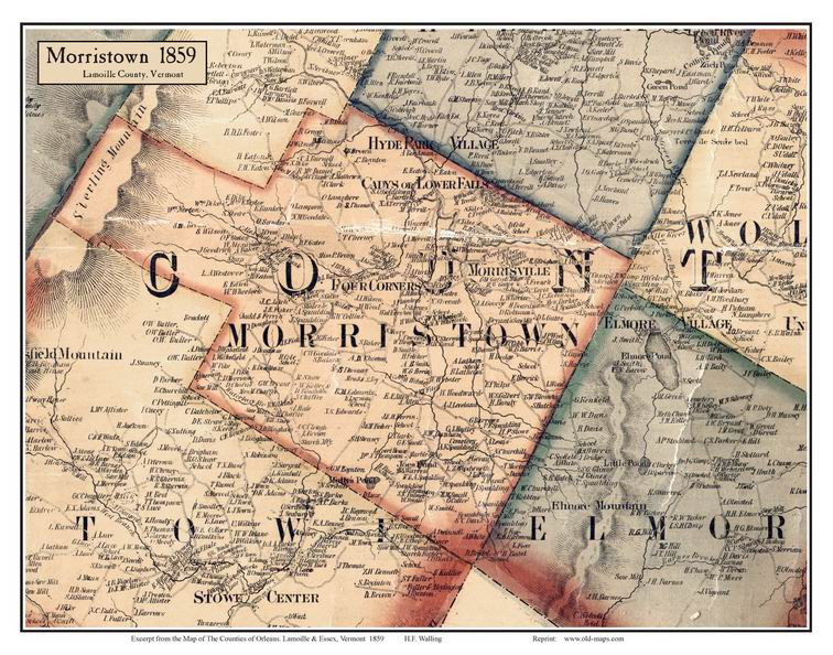 Morristown, Vermont 1859 Old Town Map Custom Print Lamoille Co. OLD