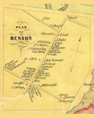 Benson Village, Vermont 1854 Old Town Map Custom Print - Rutland Co.