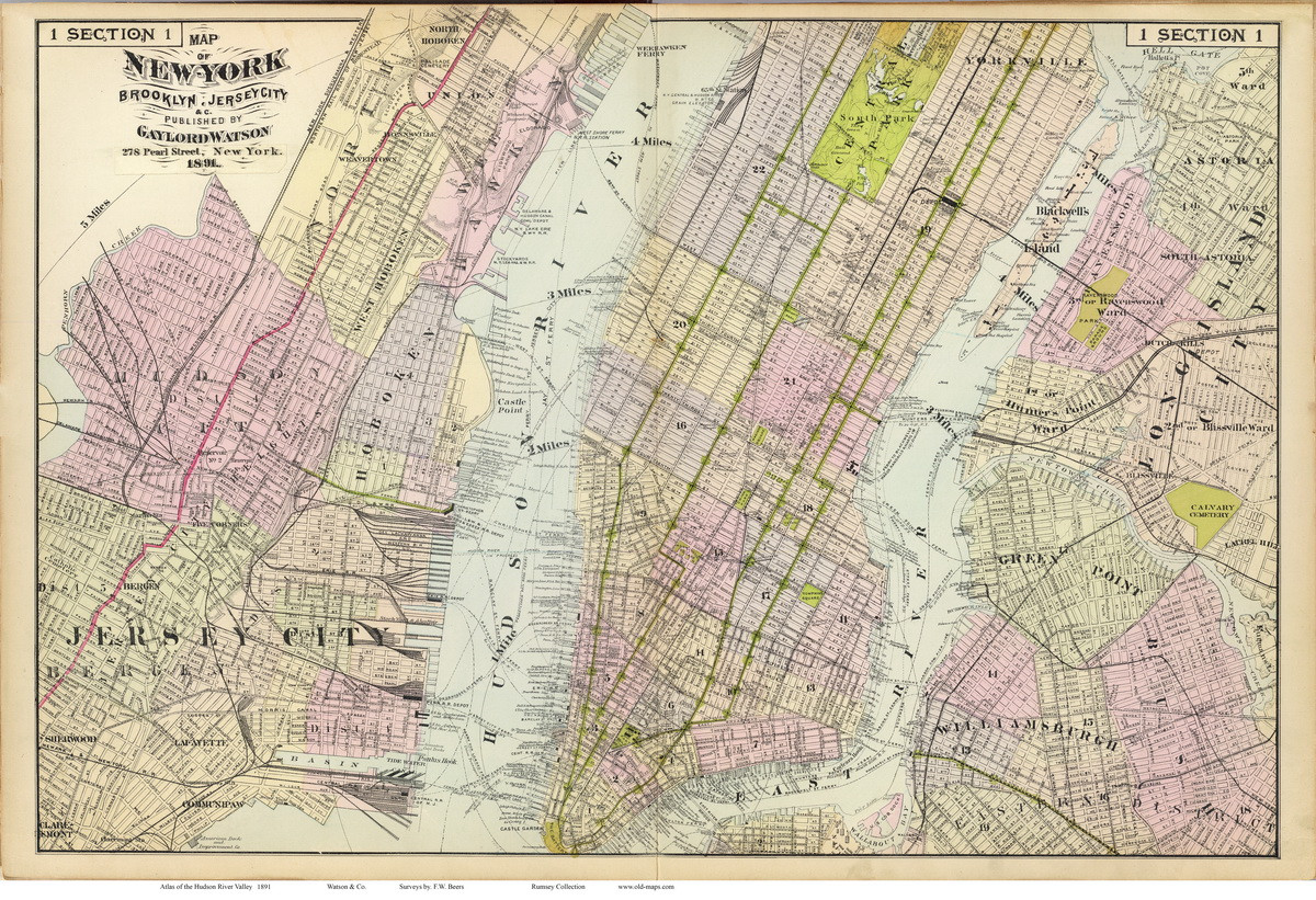 New York South 1891 Old Map Reprint Ny Hudson River Valley Atlas