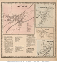 Antwerp, LaFargeville, Ox Bow, and Plessis Villages - Antwerp, New York 1864 - Old Town Map Reprint - Jefferson Co.