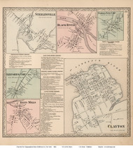 Clayton, Felts Mills, Sanfords Corners, Sterlingville, Black River, and Pamelia Four Corners Villages - Clayton, New York 1864 - Old Town Map Reprint - Jefferson Co.