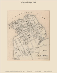 Clayton Village, New York 1864 - Old Town Map Reprint - Jefferson Co.