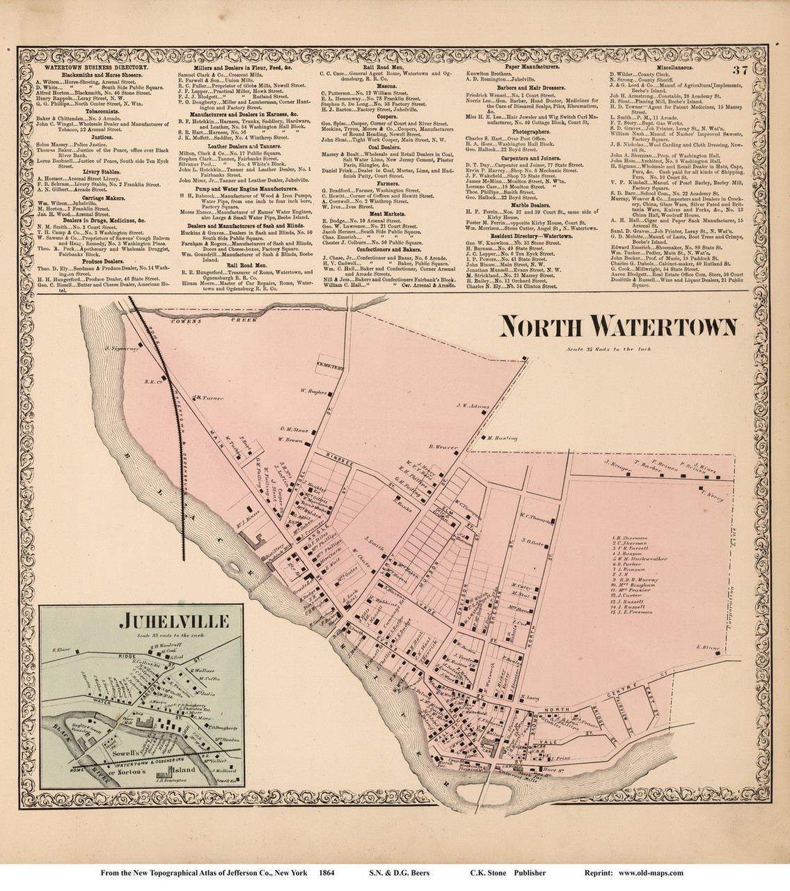 North Watertown Town And Juhelville Village New York 1864 Old Town
