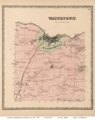 Watertown, New York 1864 - Old Town Map Reprint - Jefferson Co.