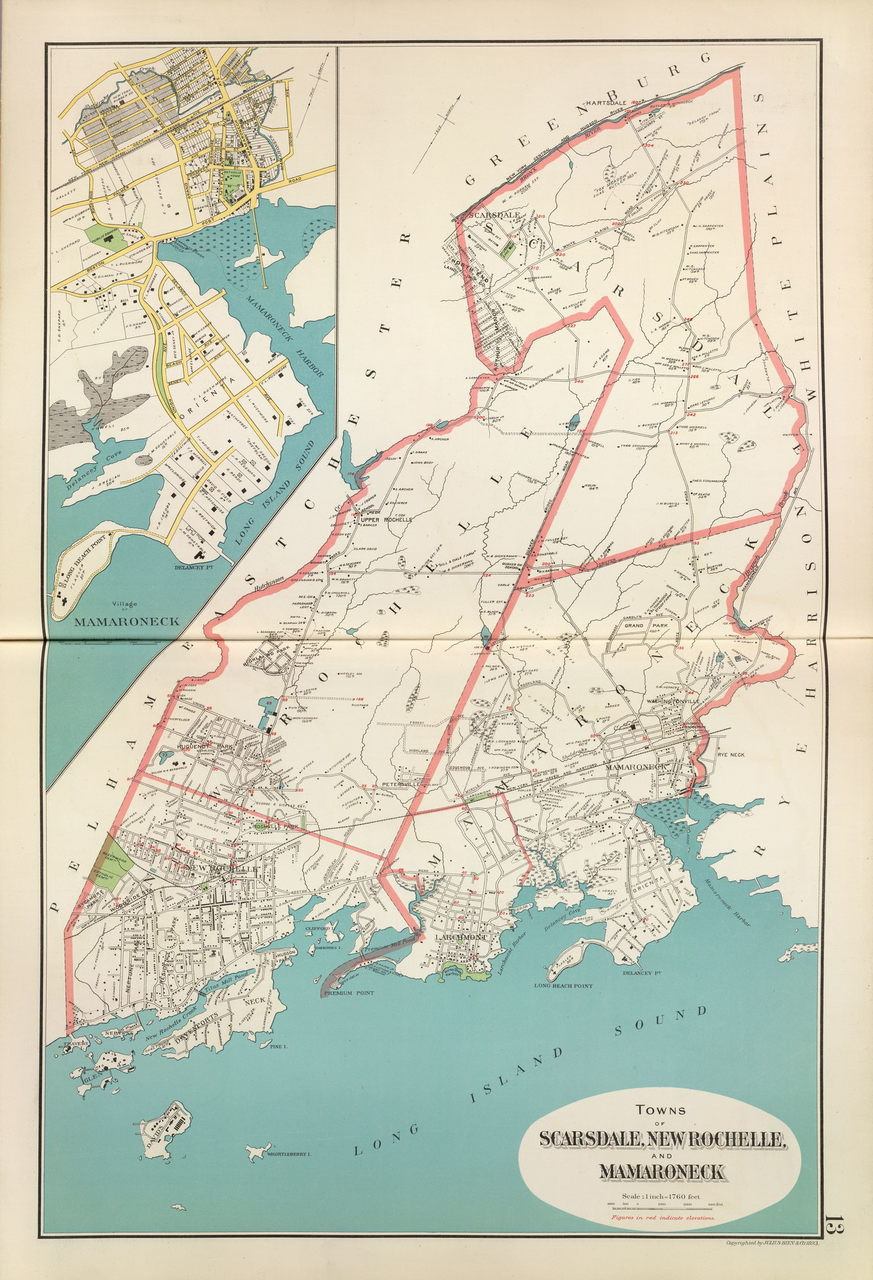 Scarsdale, New Rochelle, and Mamaroneck, New York 1893 Old Town Map