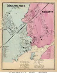 Mamaroneck and Rye Neck Villages - Mamaroneck, New York 1868 - Old Town Map Reprint - Westchester Co. - NYC Vicinity Atlas