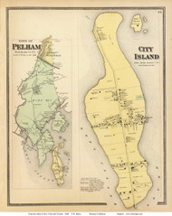 Pelham Town and City Island Village, New York 1868 - Old Town Map Reprint - Putnam Co. - NYC Vicinity Atlas