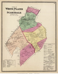 White Plains and Scarsdale, New York 1868 - Old Town Map Reprint - Westchester Co. - NYC Vicinity Atlas