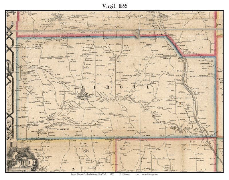 Virgil, New York 1855 Old Town Map Custom Print Cortland Co. OLD MAPS
