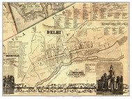 Delhi Village, New York 1856 Old Town Map Custom Print - Delaware Co.