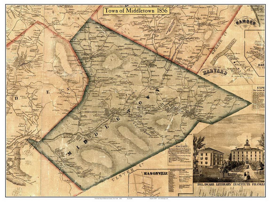 Middletown, New York 1856 Old Town Map Custom Print Delaware Co