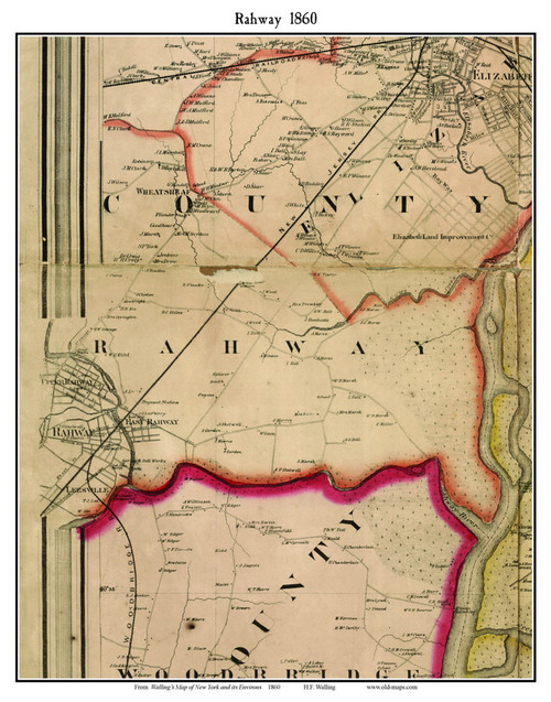 Rahway (partial), New Jersey 1860 Old Town Map Custom Print NYC