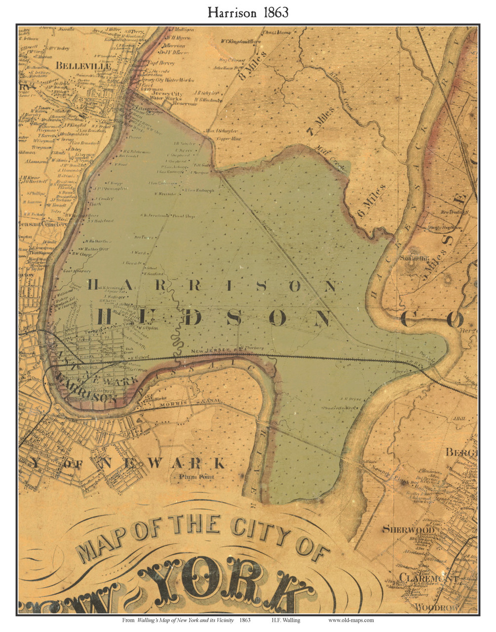Harrison New Jersey 1863 Old Town Map Custom Print NYC Vicinity Harrison 1863 11x14 Web 