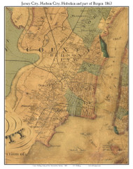 Jersey City, Hudson City, Hoboken and part of Bergen, New Jersey 1863 Old Town Map Custom Print - NYC Vicinity