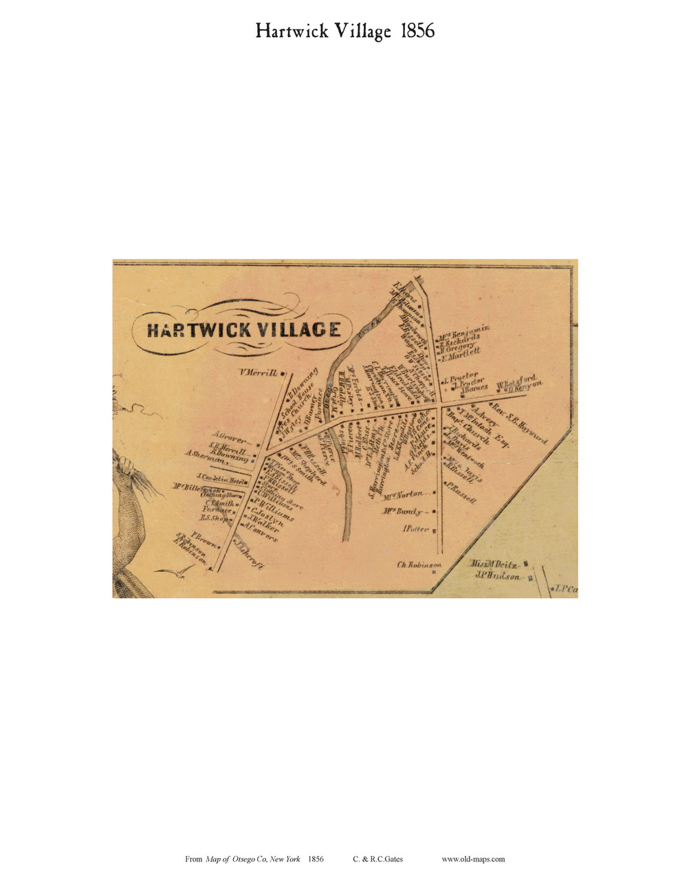 Hartwick Village New York 1856 Old Town Map Custom Print Otsego Co 1856 11x14 