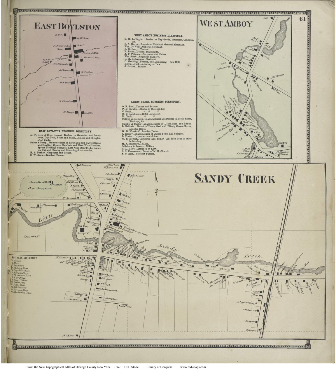 Sandy Creek New York 1867 Old Town Map Reprint Oswego Co OLD MAPS