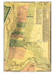 Troy City Closeup, New York 1861 Old Town Map Custom Print - Rensselaer Co.