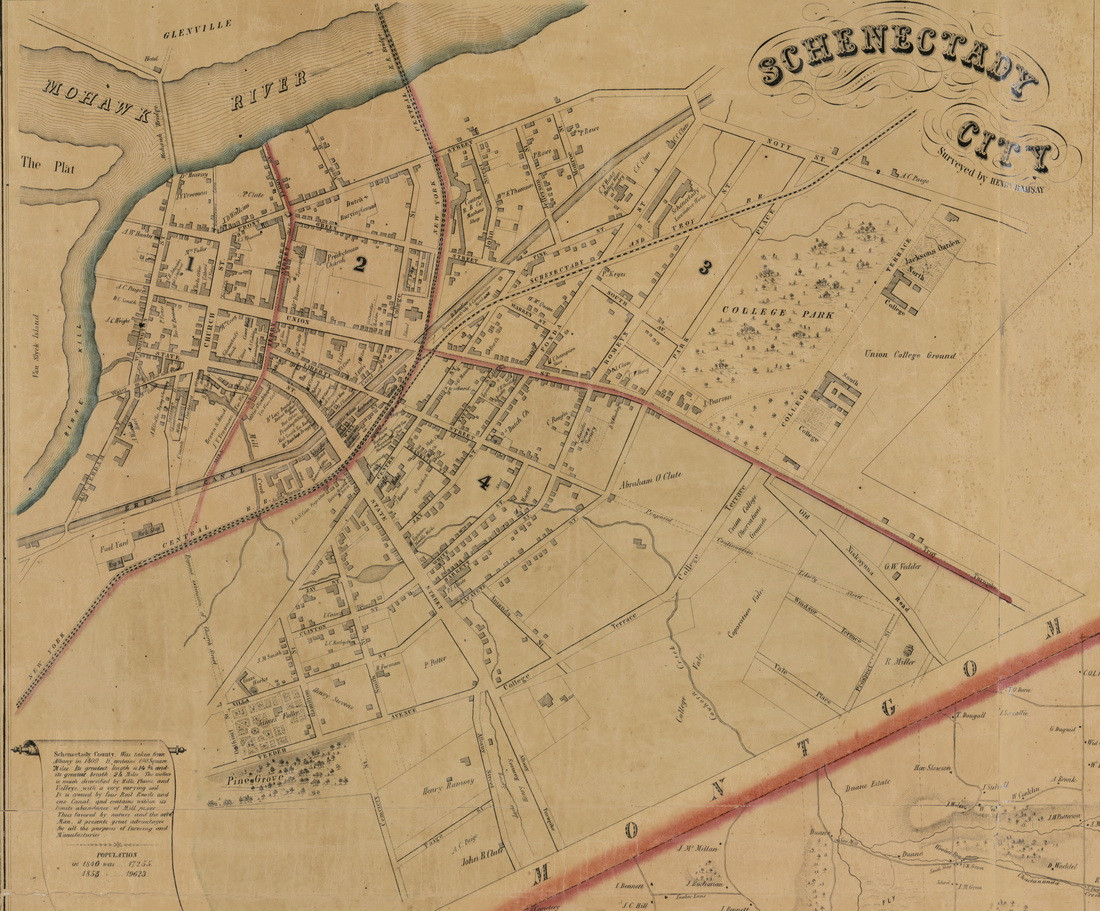 Schenectady City, New York 1856 Old Town Map Custom Print Schenectady