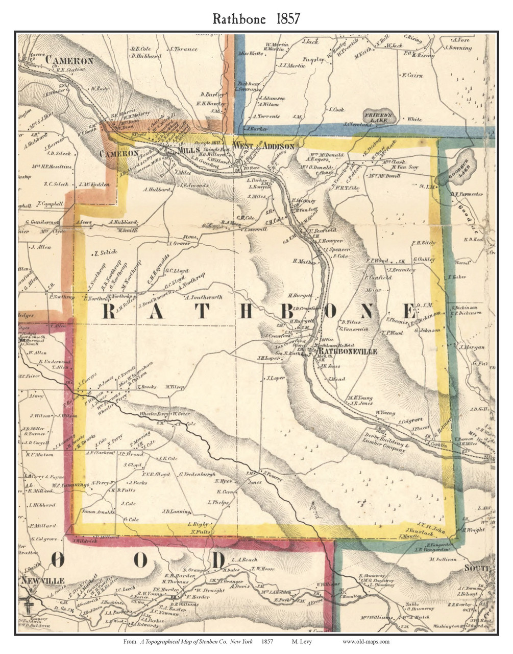 Rathbone New York 1857 Old Town Map Custom Print Steuben Co Old Maps