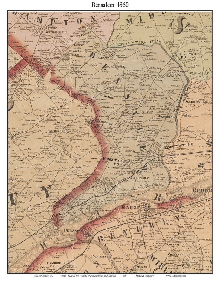 Bensalem Township, Pennsylvania 1860 Old Town Map Custom Print - Bucks ...