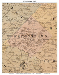 Wrightstown Township, Pennsylvania 1860 Old Town Map Custom Print - Bucks Co.