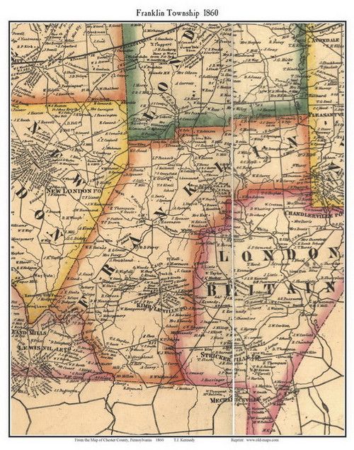 Franklin Township Pennsylvania 1860 Old Town Map Custom Print Chester Co Old Maps 3771