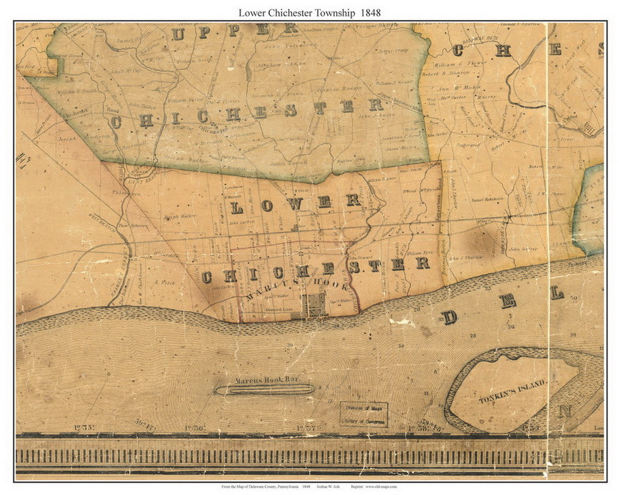 Lower Chichester Township, Pennsylvania 1848 Old Town Map Custom Print