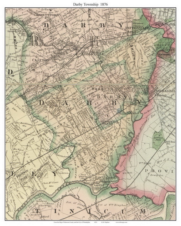 Darby Township, Pennsylvania 1876 Old Town Map Custom Print Delaware