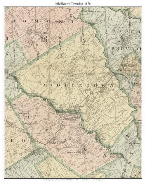 Middletown Township, Pennsylvania 1876 Old Town Map Custom Print