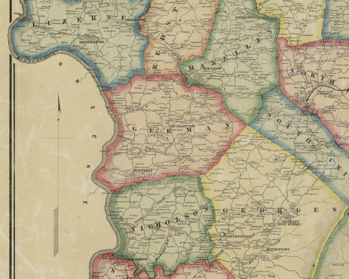 German Township, Pennsylvania 1865 Old Town Map Custom Print Fayette