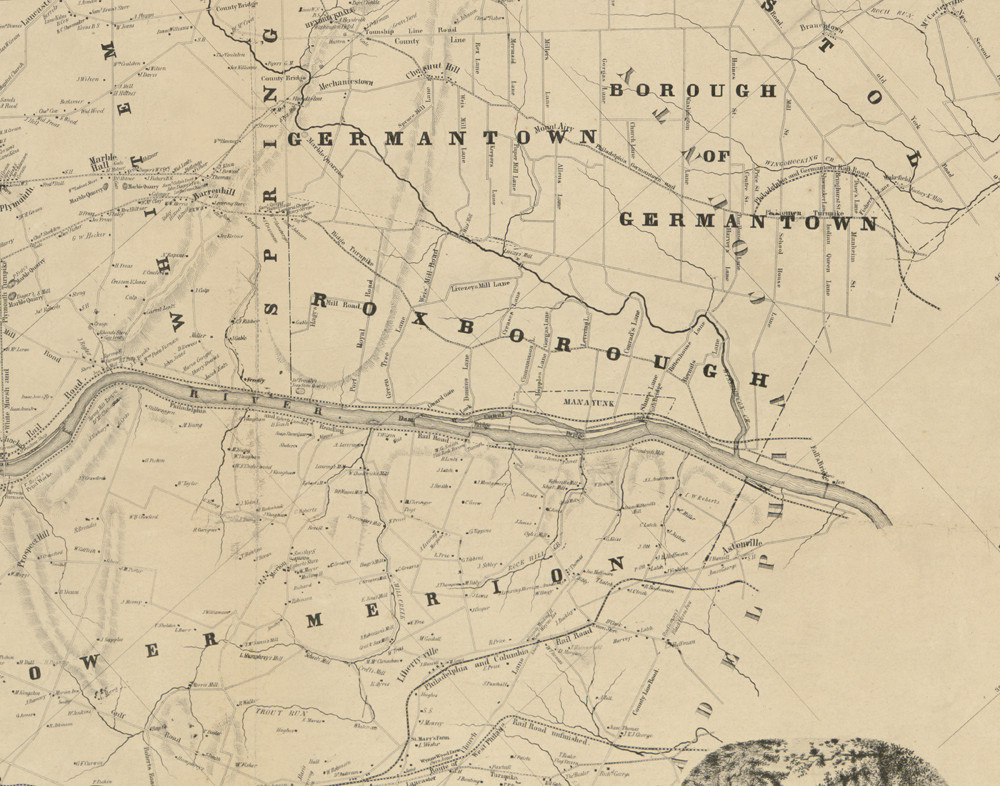 Roxborough Township, Pennsylvania 1849 Old Town Map Custom Print