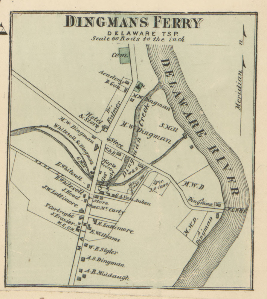 Dingmans Ferry Delaware Township, Pennsylvania 1872 Old Town Map Custom Print Pike Co. OLD