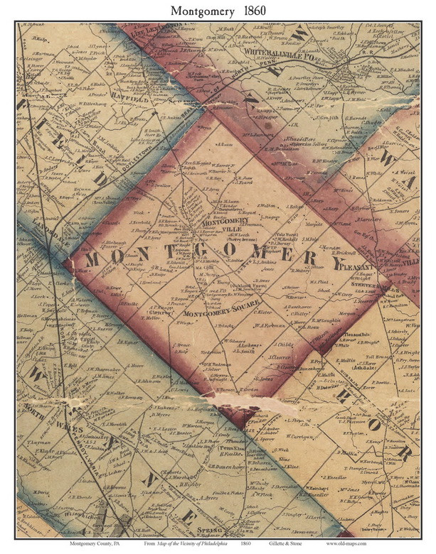 Montgomery Township, Pennsylvania 1860 Old Town Map Custom Print ...